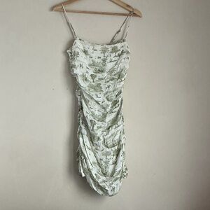 WeWoreWhat White & Sage Green Ruched Mini Dress